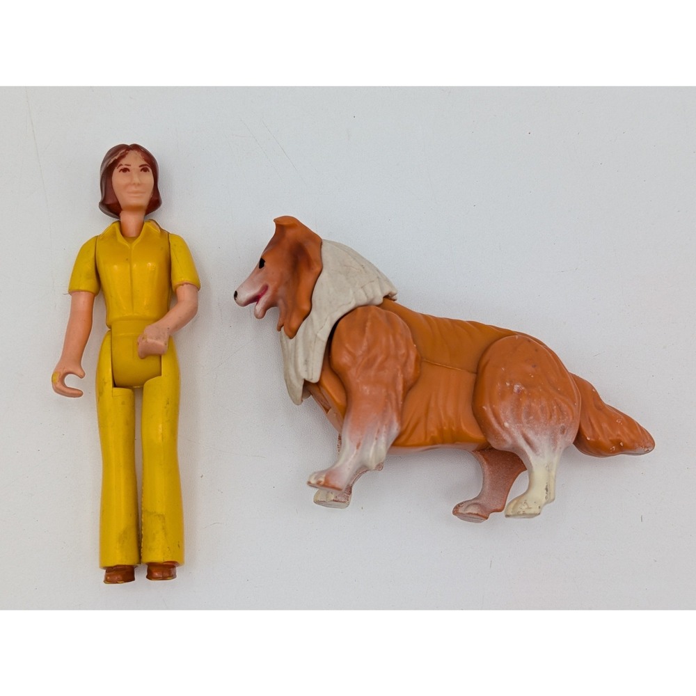 Fisher Price Adventure People‎ Figure Lot Dog Woman Yellow Jumpsuit Collie 1974